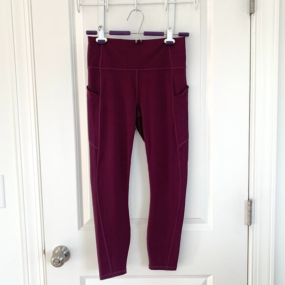 Fabletics High Waisted Pocket 7/8 Legging Pure Luxe Burgundy Legging Size S - Picture 3 of 5